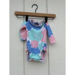 Ruffle Butts‎ Floral & Striped Detailing Baby Swimsuit, Diaper Snaps, Sz 3-5 Mos